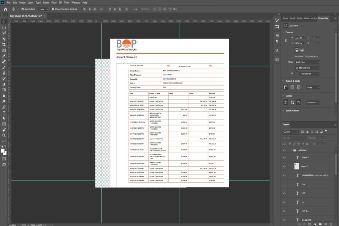 Modèle Word et PDF de relevé de compte de la Pakistan Bank of Punjab template